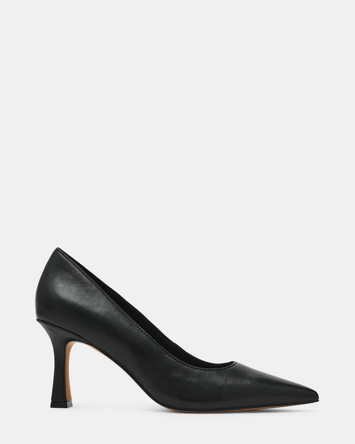 DELLA Black Leather Pointed-Toe Pump Women's Heel | Steve Madden