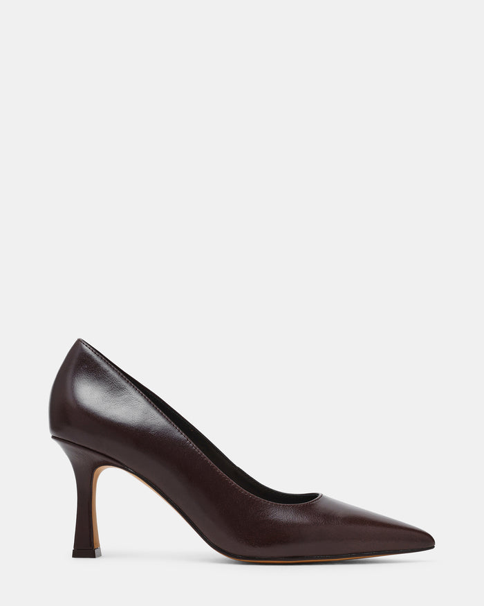 DELLA Brown Leather Pointed-Toe Pump Women's Heel | Steve Madden