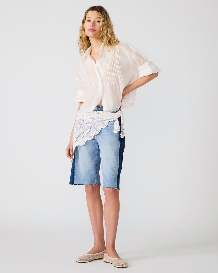 DELPHI Antique Button-Up Pintuck Collared Lace Women's Top | Steve Madden