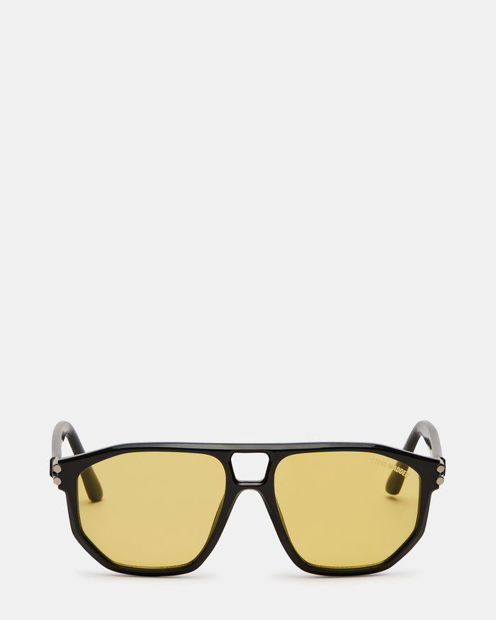 DEMSON Black Frame Aviator Yellow Lens Sunglasses | Steve Madden