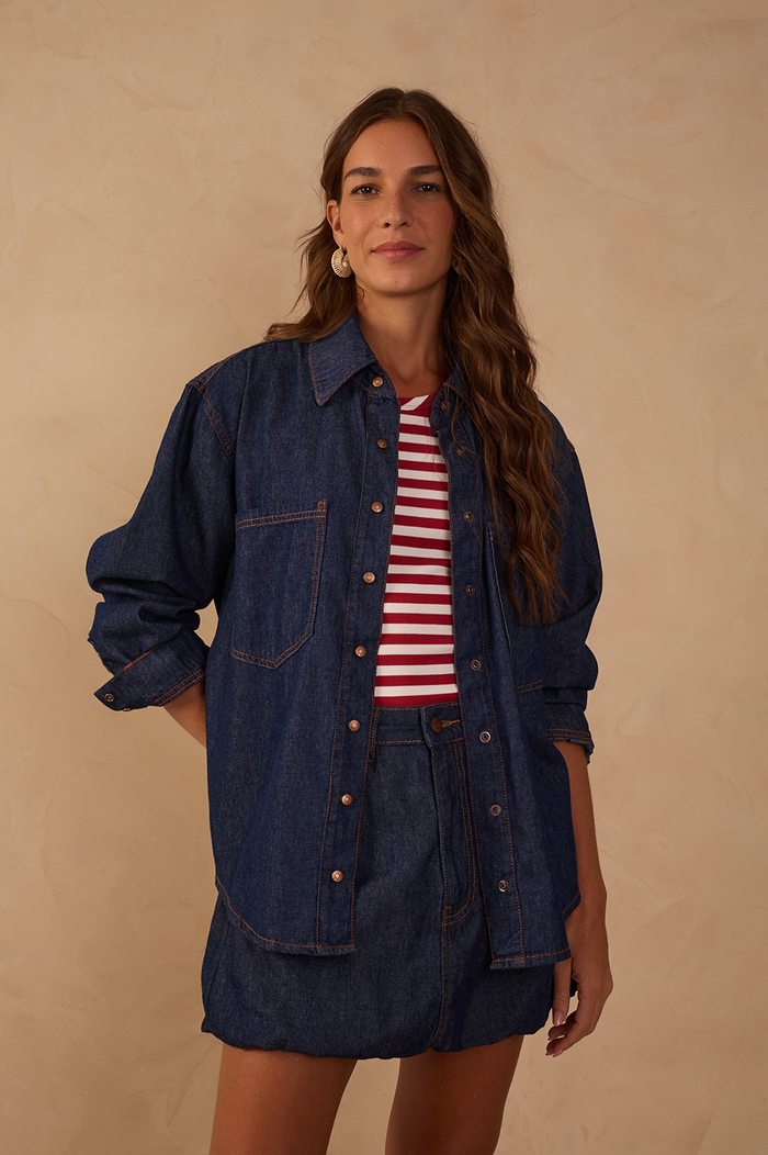 Denim Buttoned Front Pockets Shirt_1