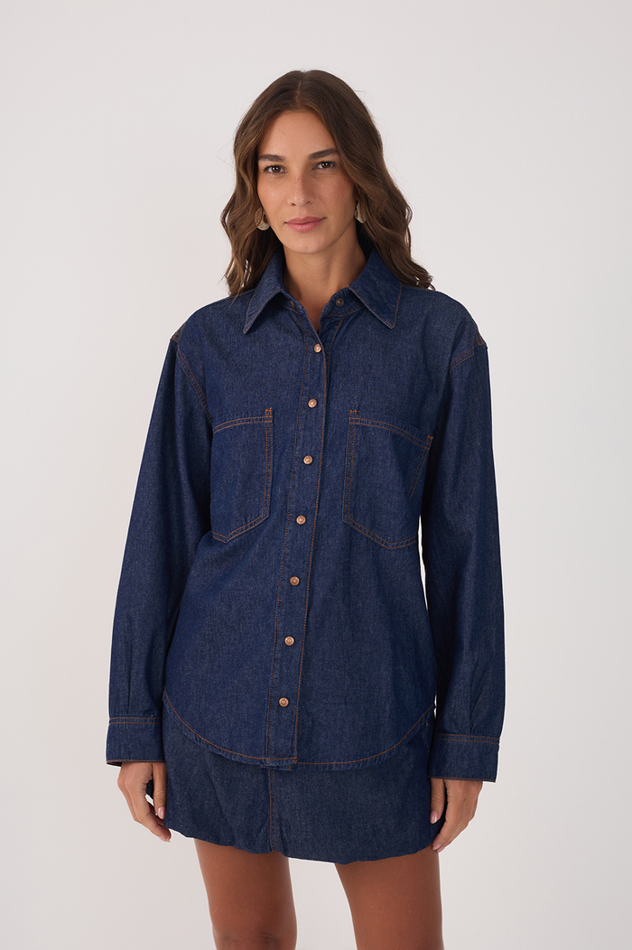Denim Buttoned Front Pockets Shirt_4