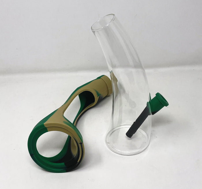 Detachable Silicone & Thick Glass 9" Horn Best Water Bong 2 - 14mm Bowls