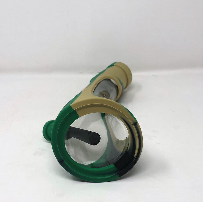 Detachable Silicone & Thick Glass 9" Horn Best Water Bong 2 - 14mm Bowls