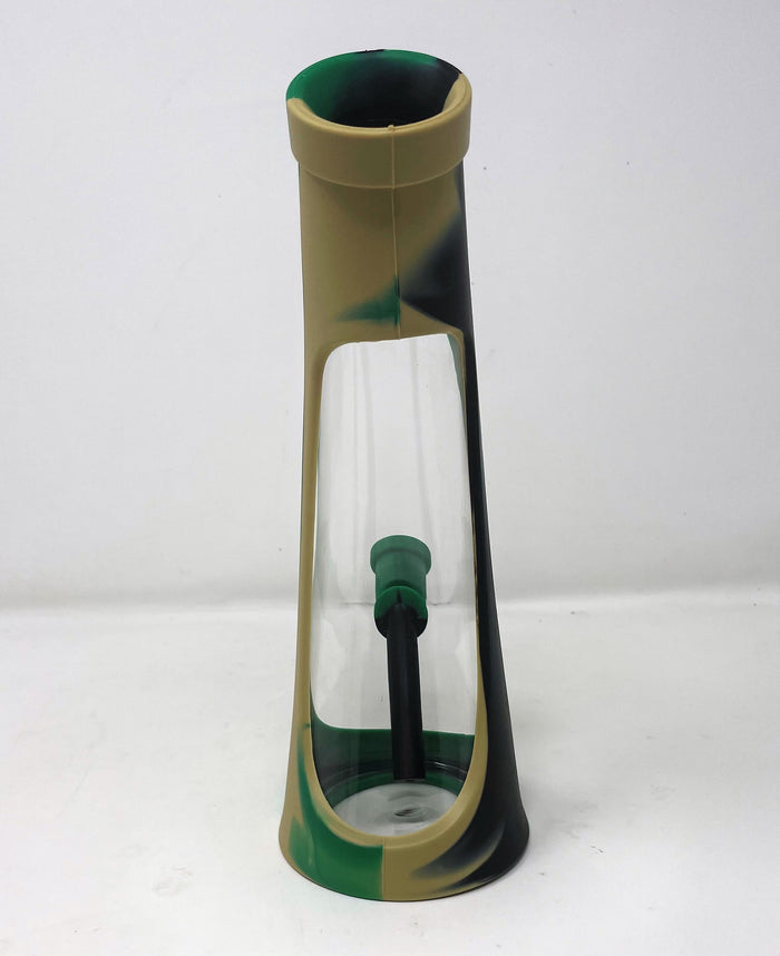 Detachable Silicone & Thick Glass 9" Horn Best Water Bong 2 - 14mm Bowls