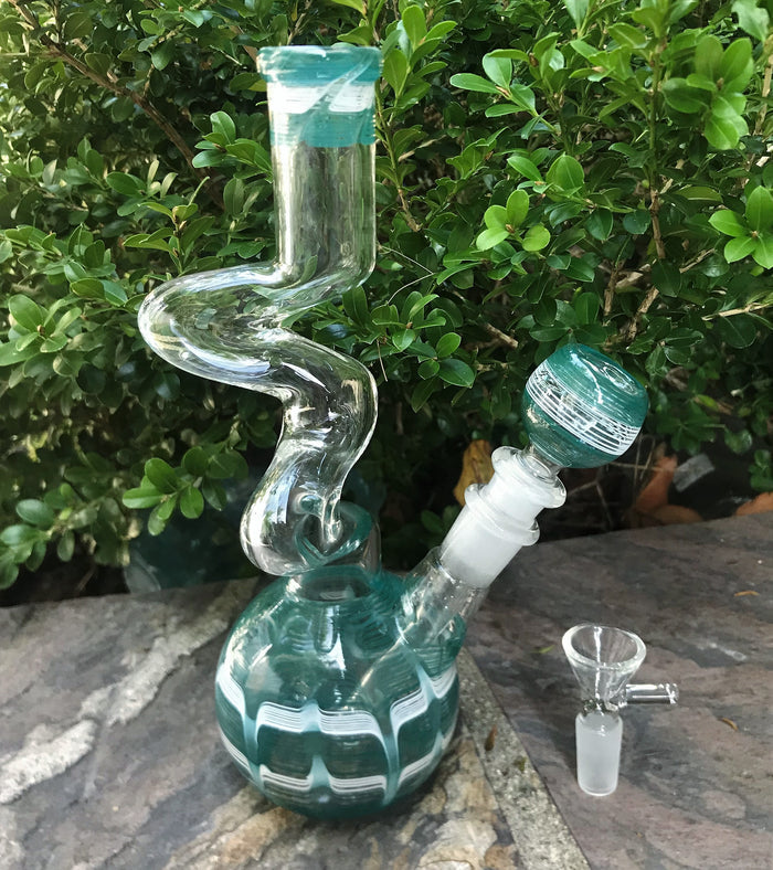 Double Zong 9" Globe Base Bong Thick glass Downstem 2-14mm Bowl