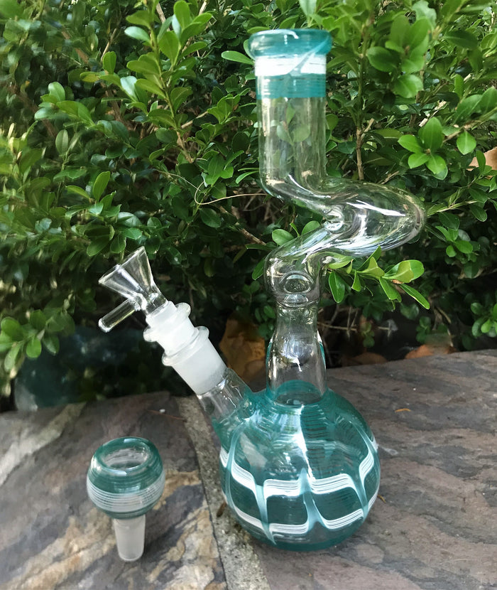 Double Zong 9" Globe Base Bong Thick glass Downstem 2-14mm Bowl
