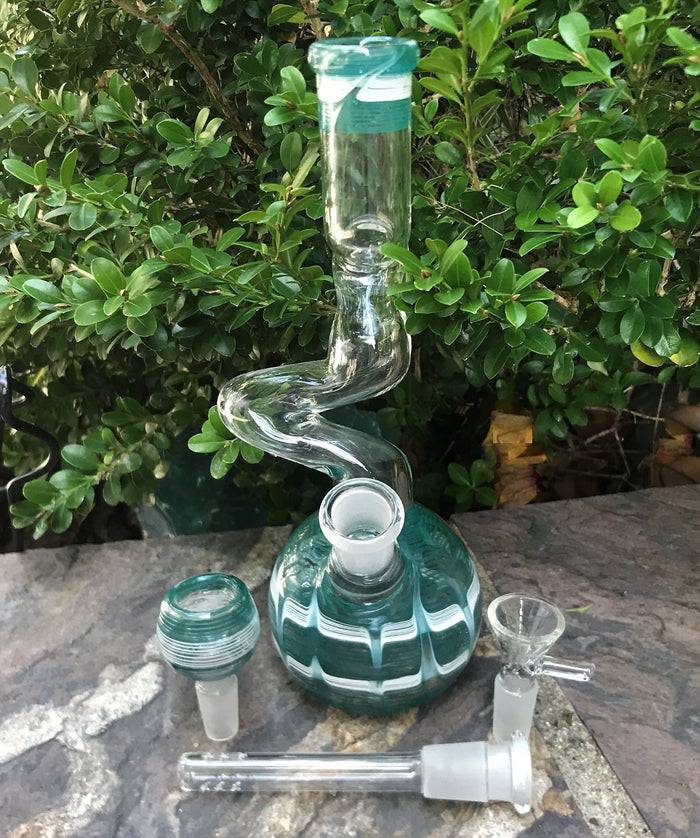 Double Zong 9" Globe Base Bong Thick glass Downstem 2-14mm Bowl