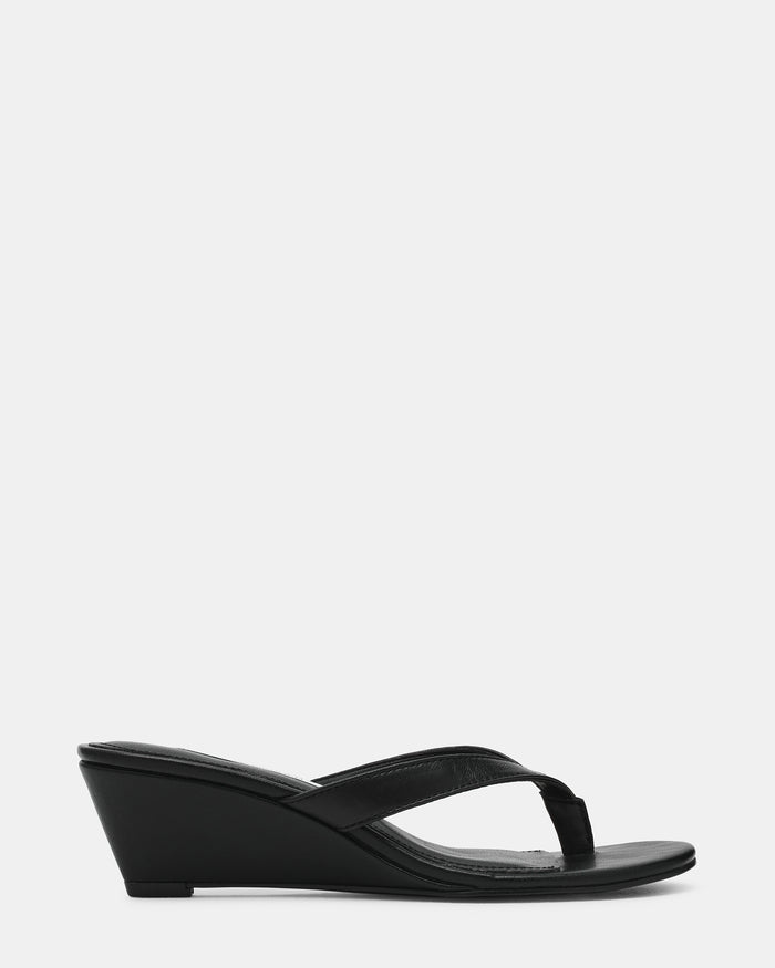 DRAZER Black Leather Thong Wedge Women's Sandal | Steve Madden