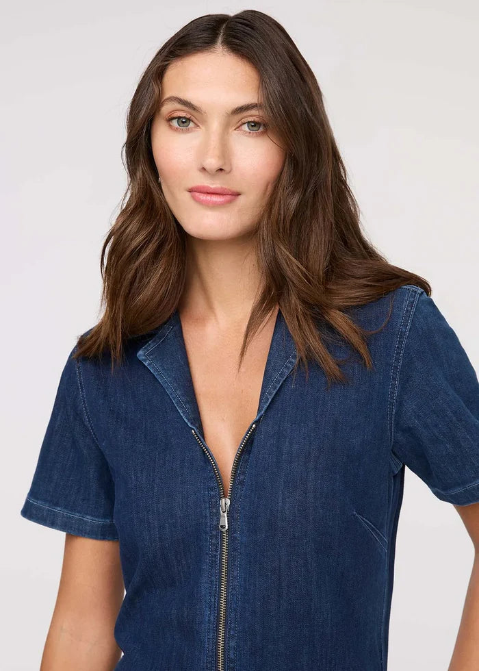 DU/ER PERFORMANCE DENIM SHORT SLEEVE JUMPSUIT