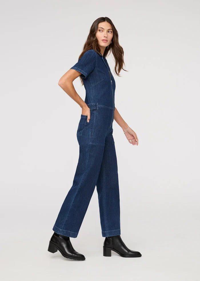 DU/ER PERFORMANCE DENIM SHORT SLEEVE JUMPSUIT