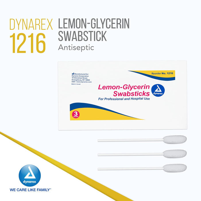 Dynarex Lemon-Glycerin Swabsticks, Foam Tip, 3 Swabsticks per Packet