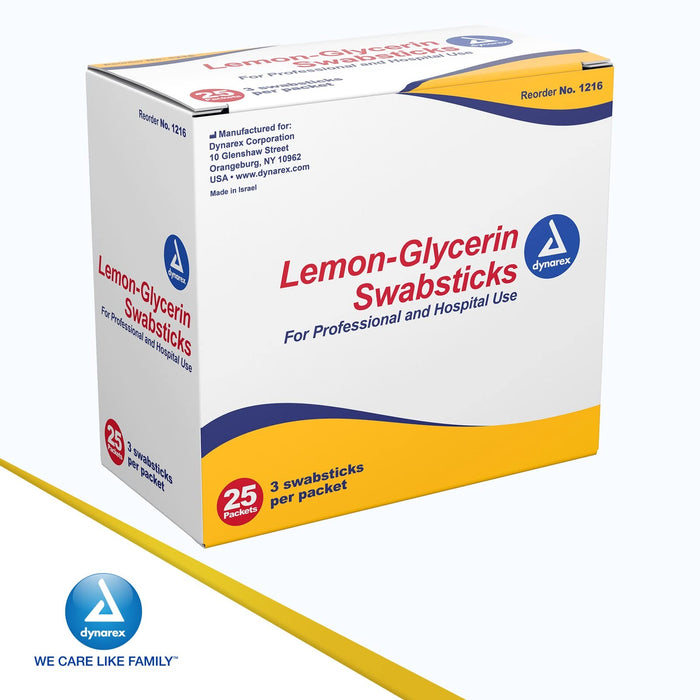 Dynarex Lemon-Glycerin Swabsticks, Foam Tip, 3 Swabsticks per Packet