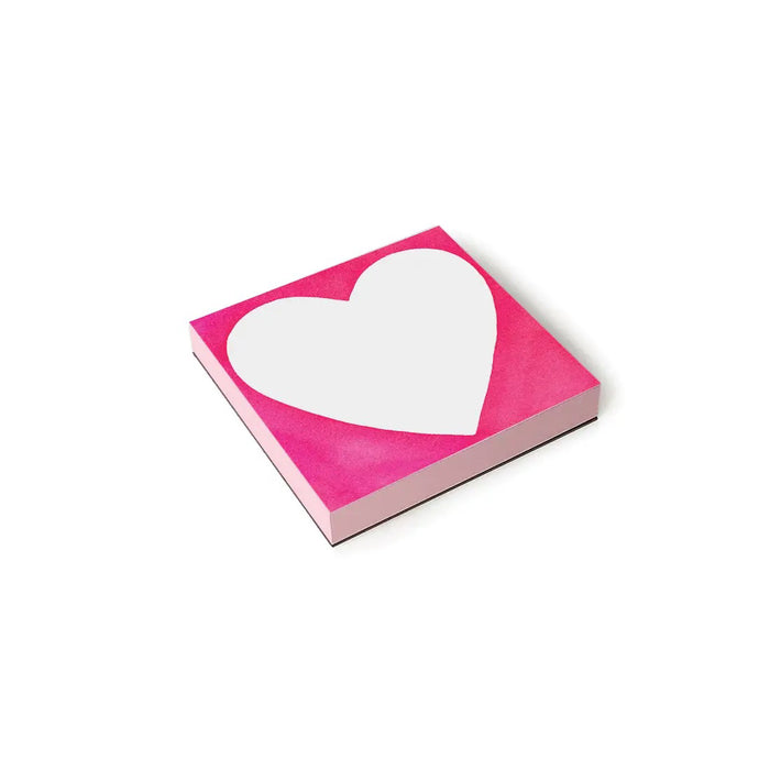 The E. FRANCES PAPER CHUBBY HEART NOTE PAD features a large white heart centered on a bright pink square background. Made in the USA, this charming and bold notepad is perfect for any occasion.