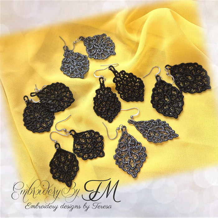 Earrings black ornament /4x4 hoop / six variations