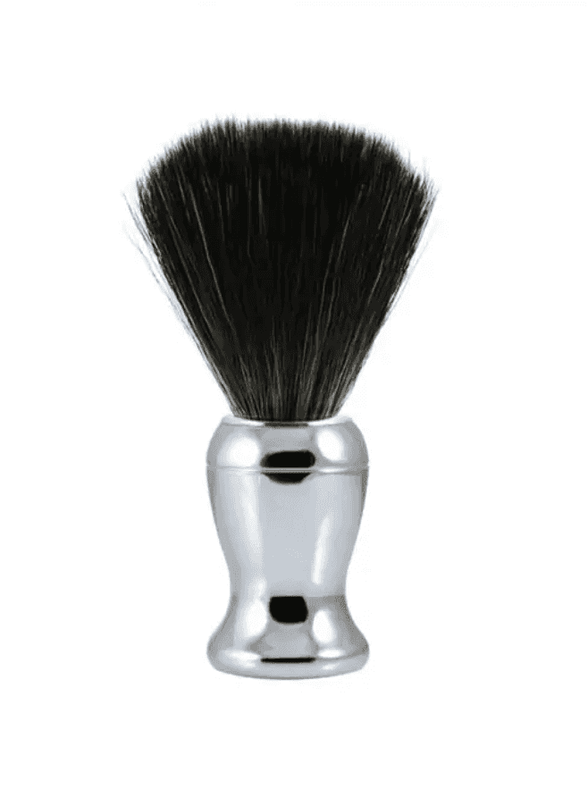 Black synthetic shaving brush with chrome handle for grooming