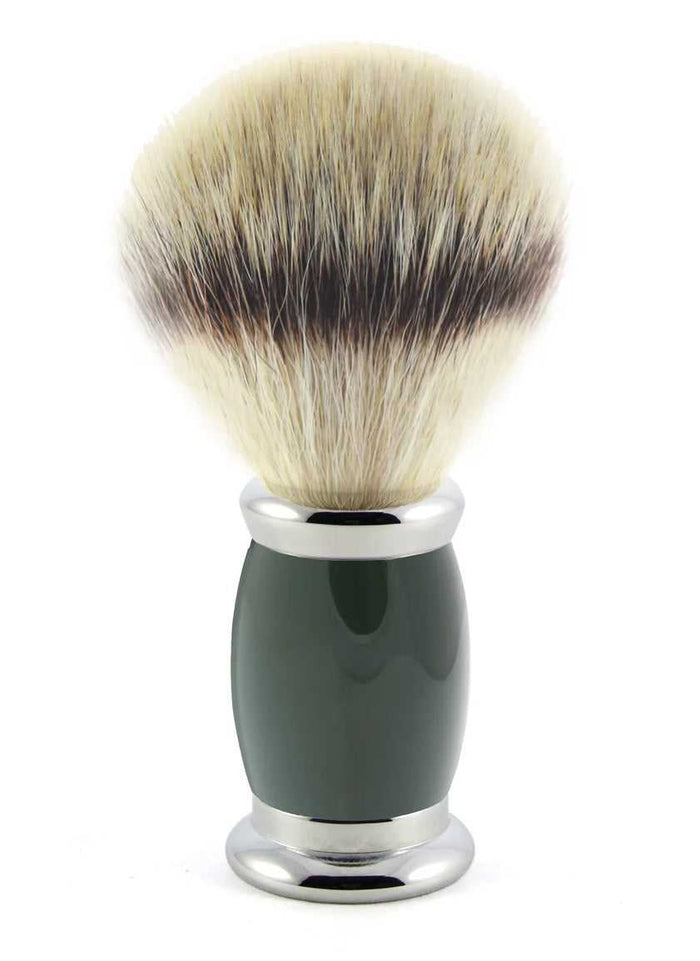 Bulbous green synthetic silver tip shaving brush for grooming