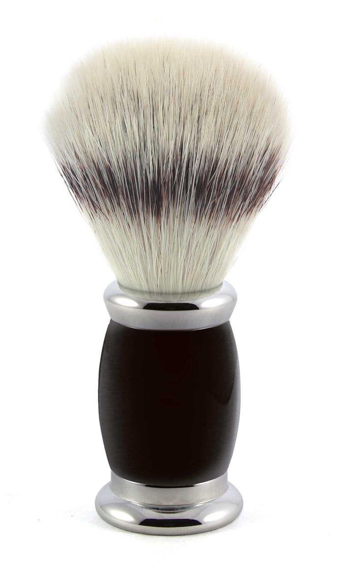 Close-up of Edwin Jagger Bulbous Black Synthetic Silver Tip Shaving Brush
