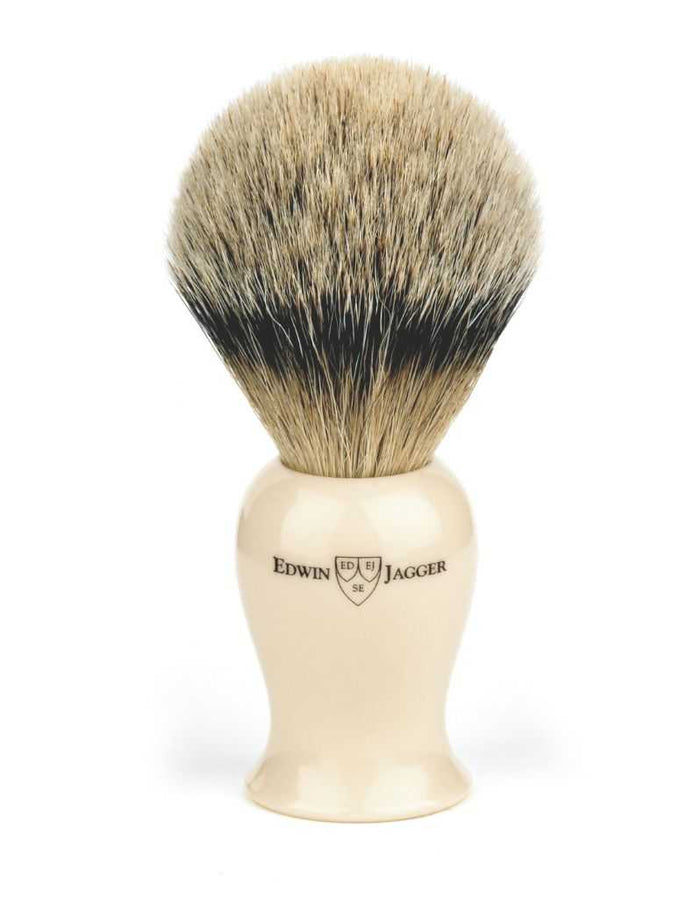 Edwin Jagger silver tip badger shaving brush with imitation ivory handle