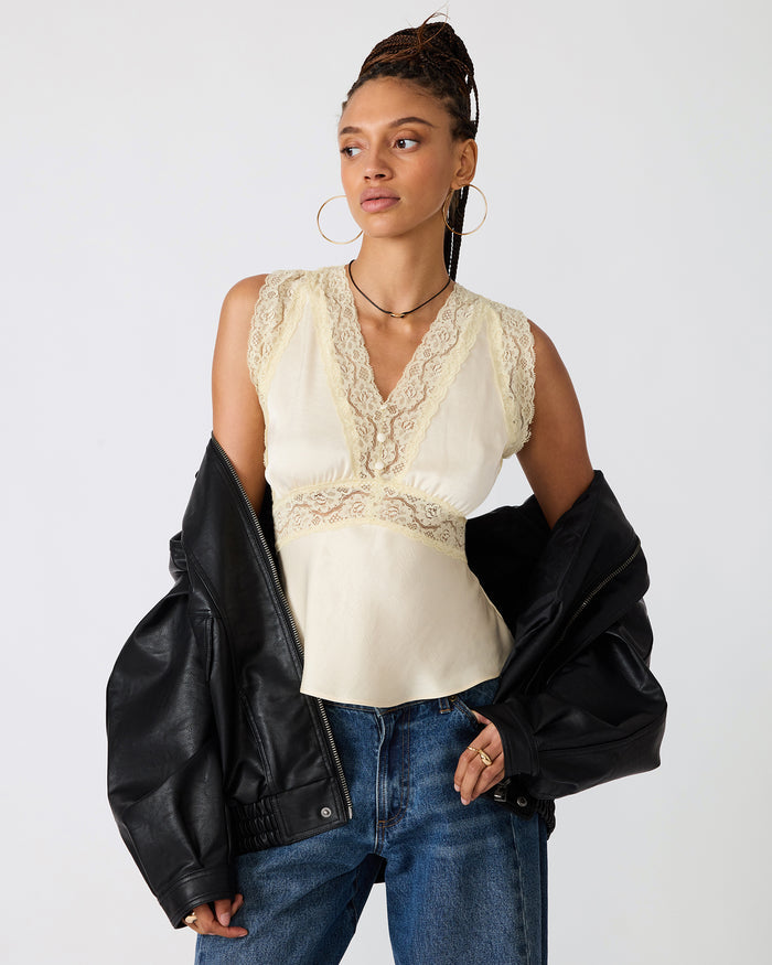 ELINOR Cream Sleeveless Lace Women's Top | Steve Madden