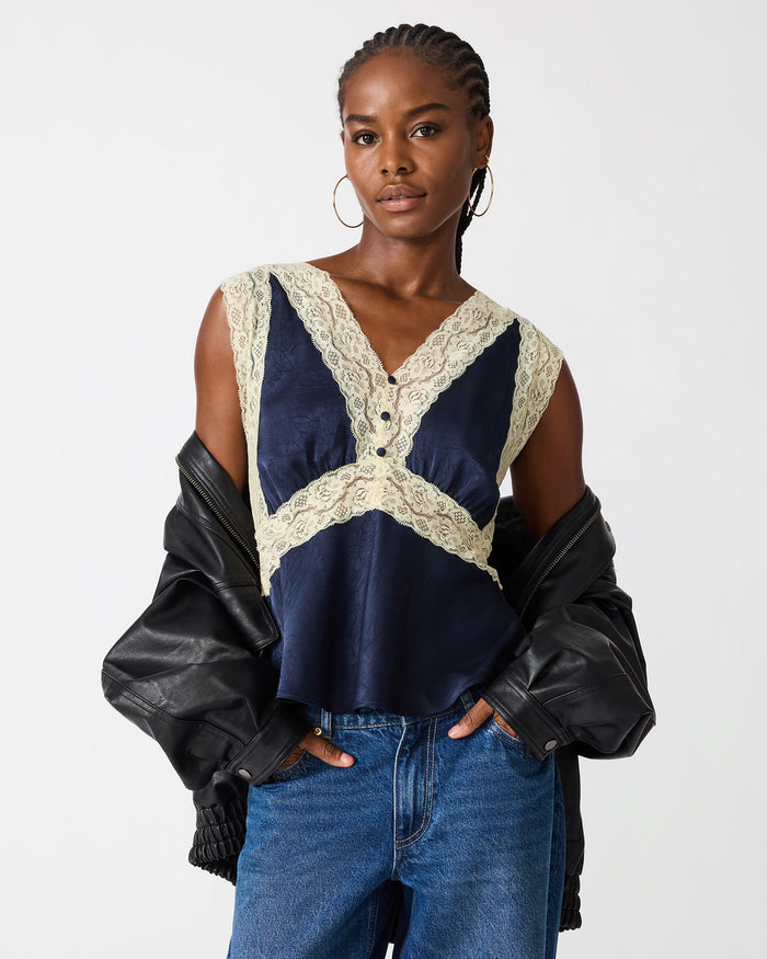 ELINOR Midnight Sleeveless Lace Women's Top | Steve Madden