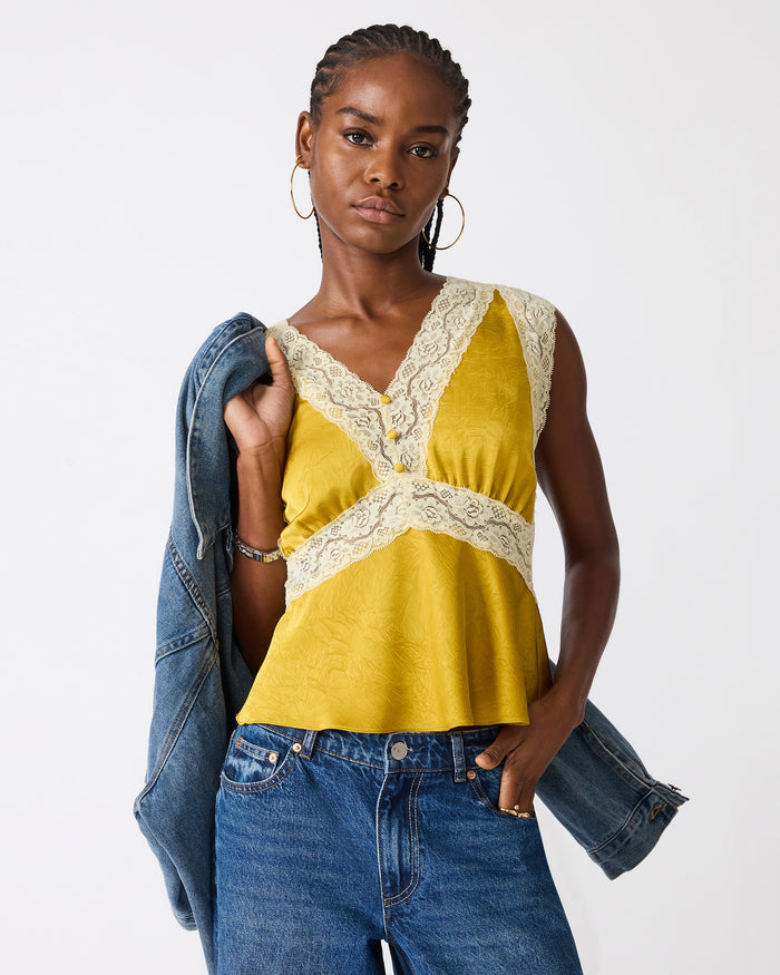 ELINOR Oilslick Sleeveless Lace Women's Top | Steve Madden