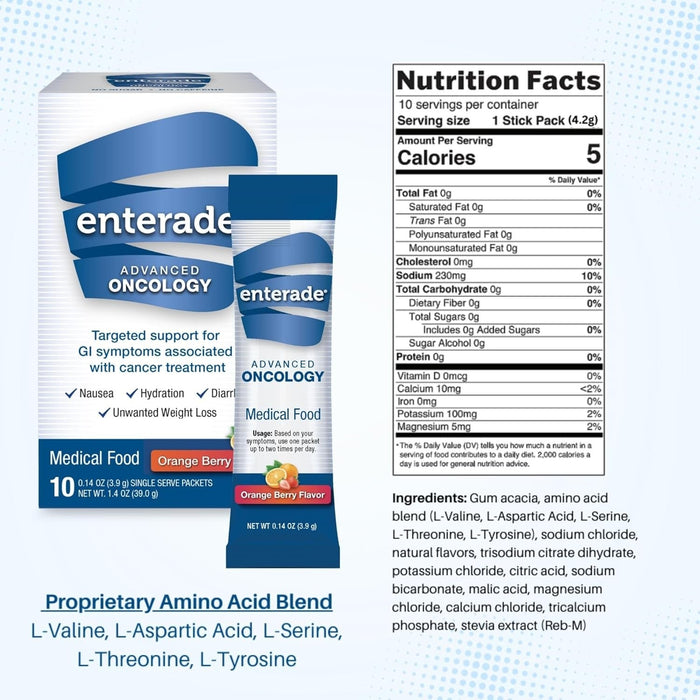 enterade Advanced Oncology Oral Supplement Powder Packets, Orange Berry, 0.13 oz - 20850052516011-Box - LL Medico