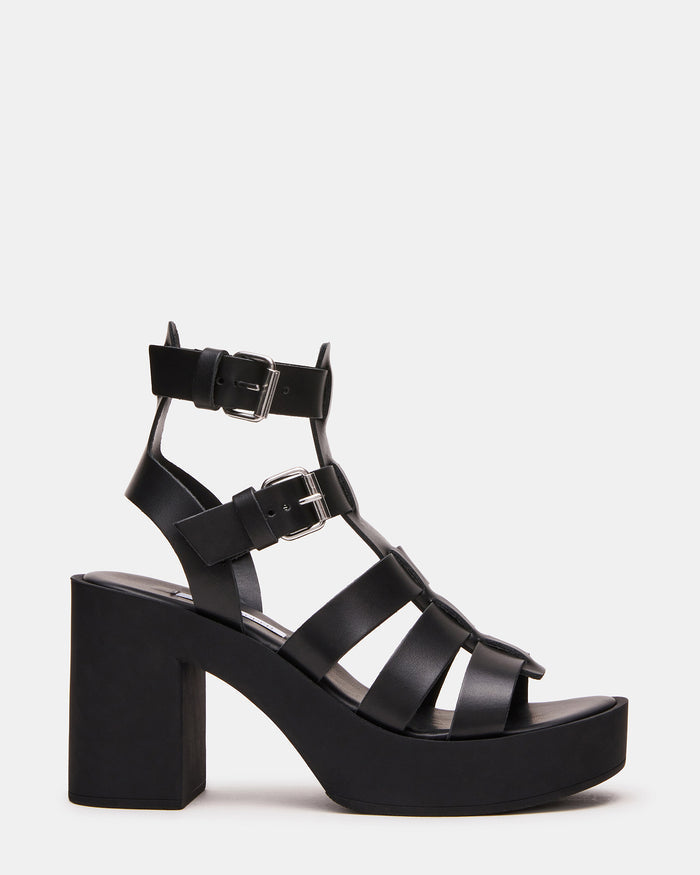 ESME Black Leather Fisherman Strappy Platform Women's Sandal | Steve Madden