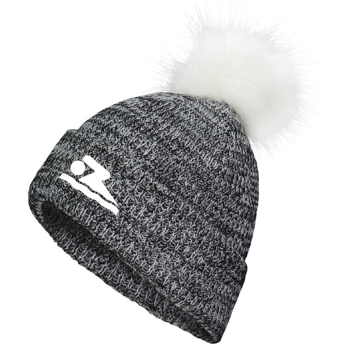 Faux Fur Pom Swimmer Beanie black