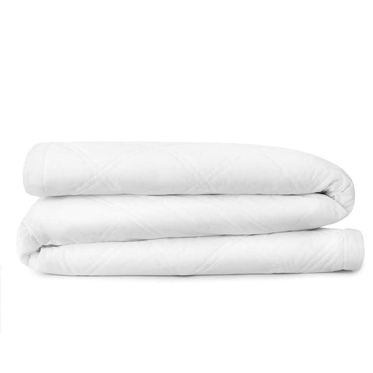 The DOWNLITE FEARRINGTON LIFESTYLE BEDDING COLLECTION - SMARTDOWN LIGHTWEIGHT FEATHER MIX BLANKET is a white, quilted blanket, neatly folded into thirds against a plain background—perfect for summer and hypoallergenic comfort.