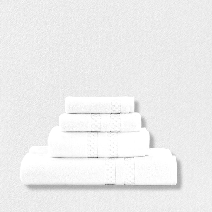 Four plush FEARRINGTON LIFESTYLE BATH SHEET towels by Frette North America are neatly stacked from smallest to largest against a plain white background.
