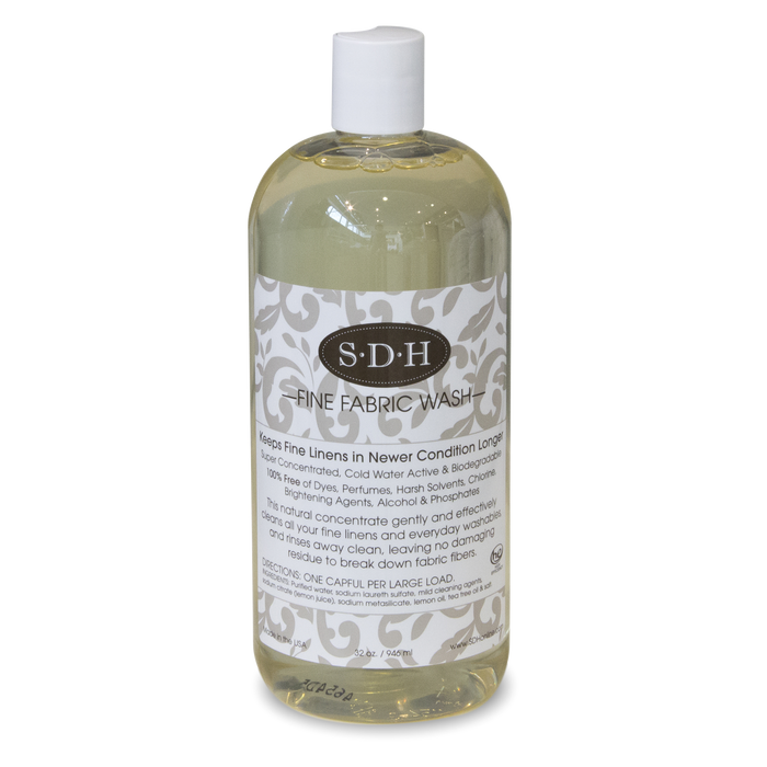 The SDH Fine Fabric Wash is pure and natural and leaves your linens fresh and clean.