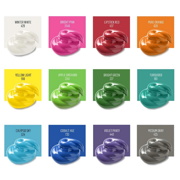 Color swatches with names and codes on a white background