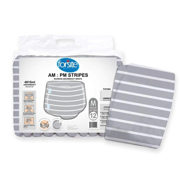 Forsite AM:PM Adult Diapers w/ Plastic Backing, Stripes - FH7000-Trial - LL Medico
