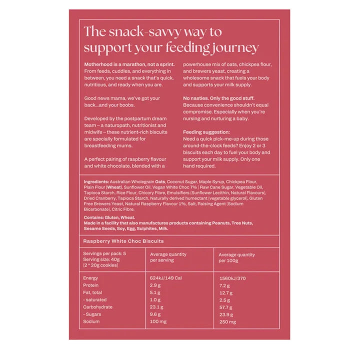 Franjos Kitchen Lactation Cookies Mama Biscuits - Raspberry & White Chocolate (New Chewy Formula)