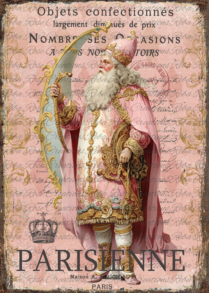 French Pink Santa Rice Paper by Reba Rose Creations
