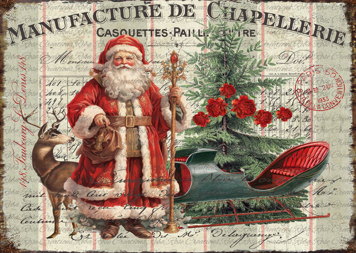 French Santa & Sleigh Rice Paper by Reba Rose Creations