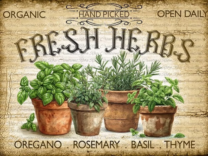 Fresh Herbs Rice Paper by Reba Rose Creations
