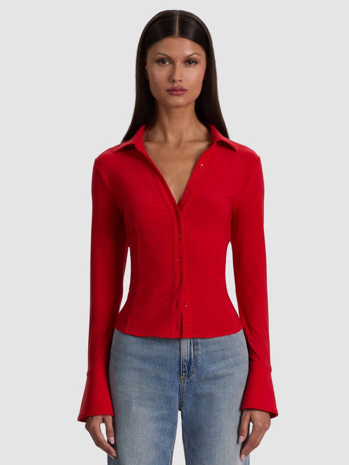 FREYA BUTTON DOWN TOP - CHILI PEPPER
