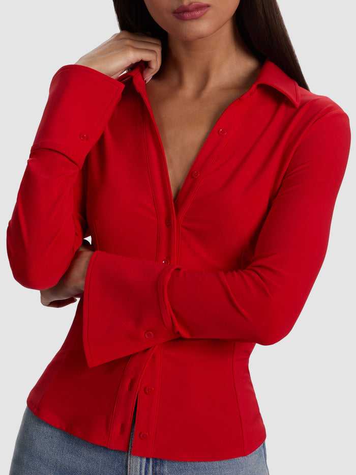 FREYA BUTTON DOWN TOP - CHILI PEPPER