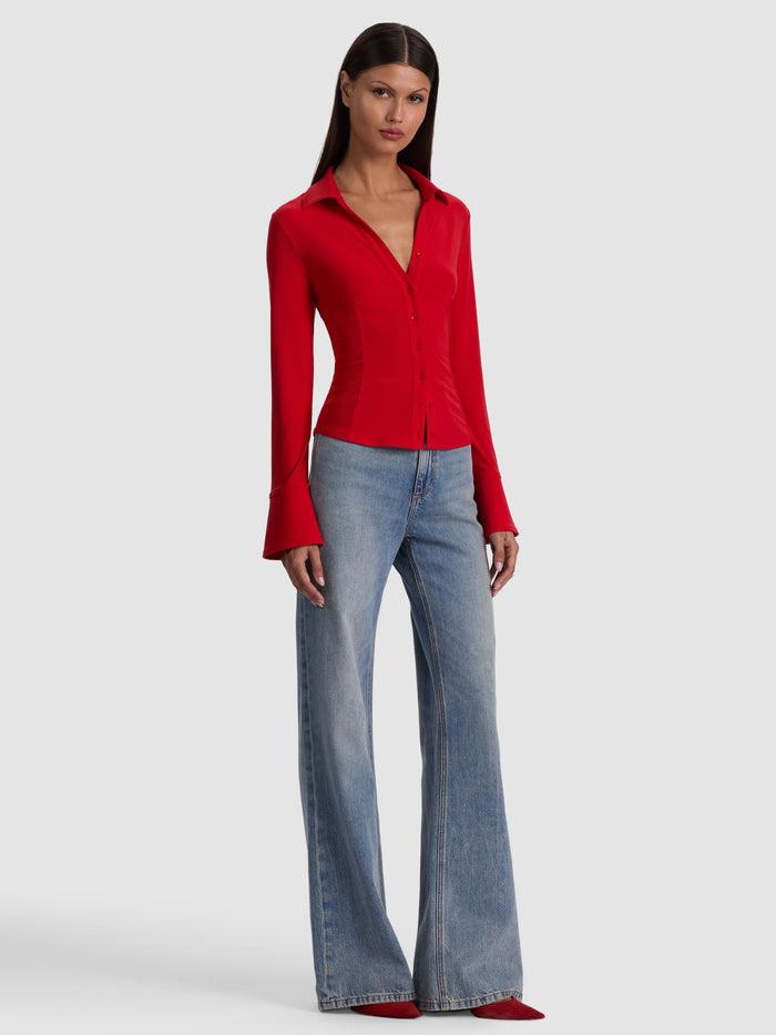 FREYA BUTTON DOWN TOP - CHILI PEPPER