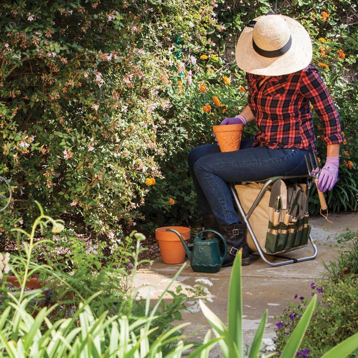 Gardener Folding Seat with Tools - The Well Appointed House