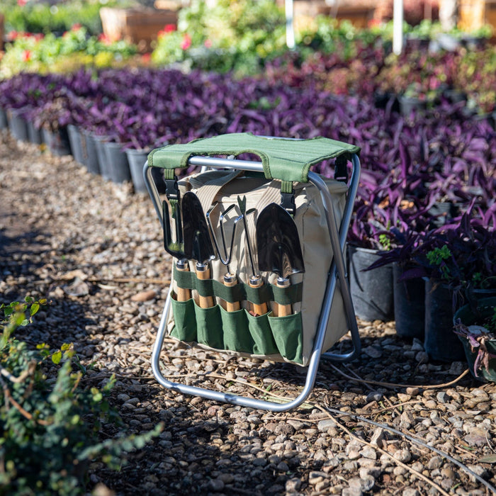 Gardener Folding Seat with Tools - The Well Appointed House