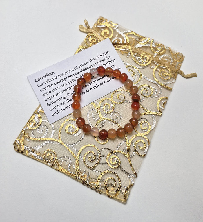 Gemstone Bead Bracelet - Carnelian 8 mm