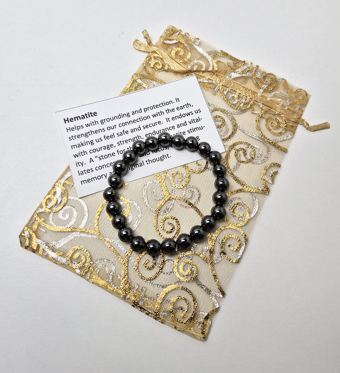 Gemstone Bead Bracelet - Hematite 8mm
