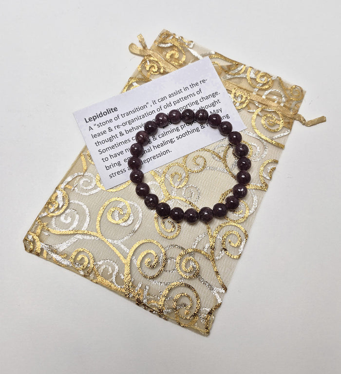 Gemstone Bead Bracelet - Lepidolite 8mm