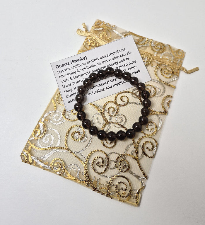 Gemstone Bead Bracelet - Quartz Smoky 8mm