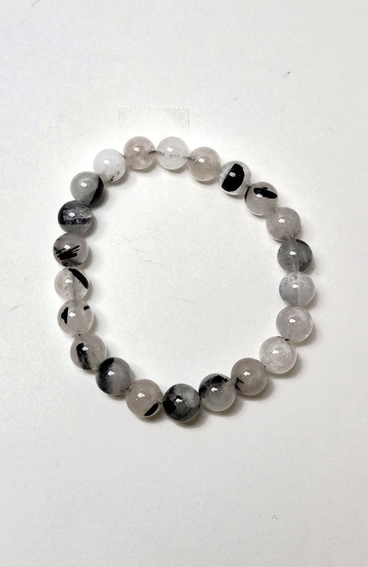 Gemstone Bead Bracelet - Quartz (Tourmalinated) 8mm