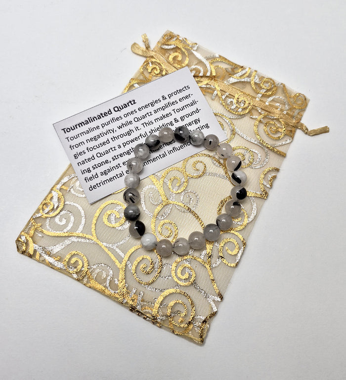 Gemstone Bead Bracelet - Quartz (Tourmalinated) 8mm