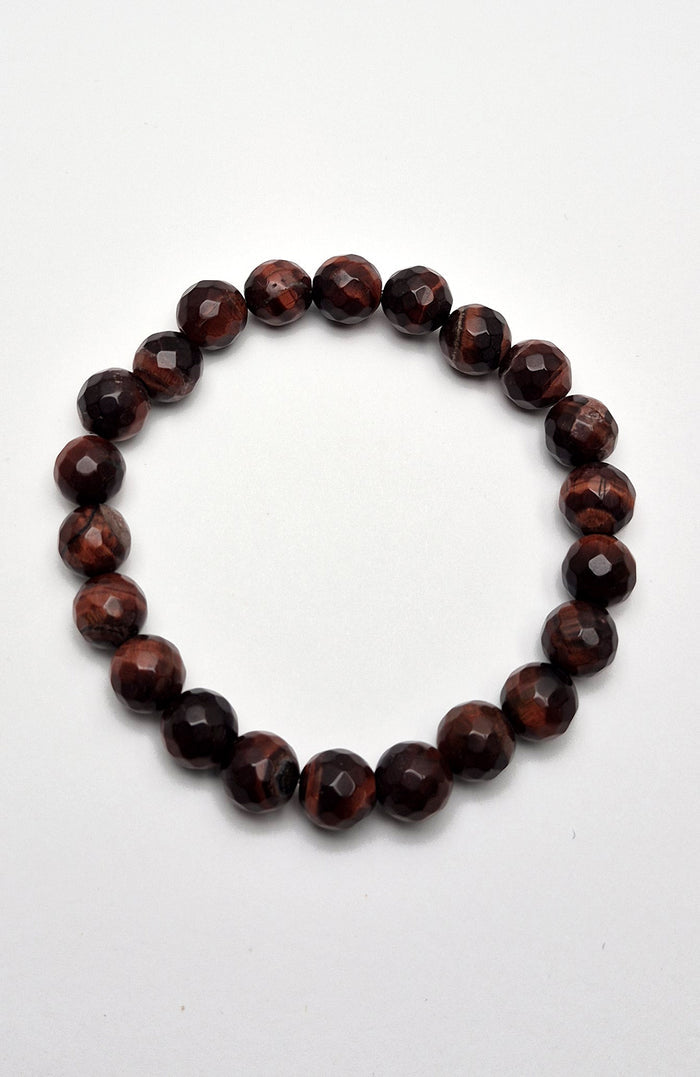 Gemstone Bead Bracelet - Tiger's Eye Red 8mm Faceted